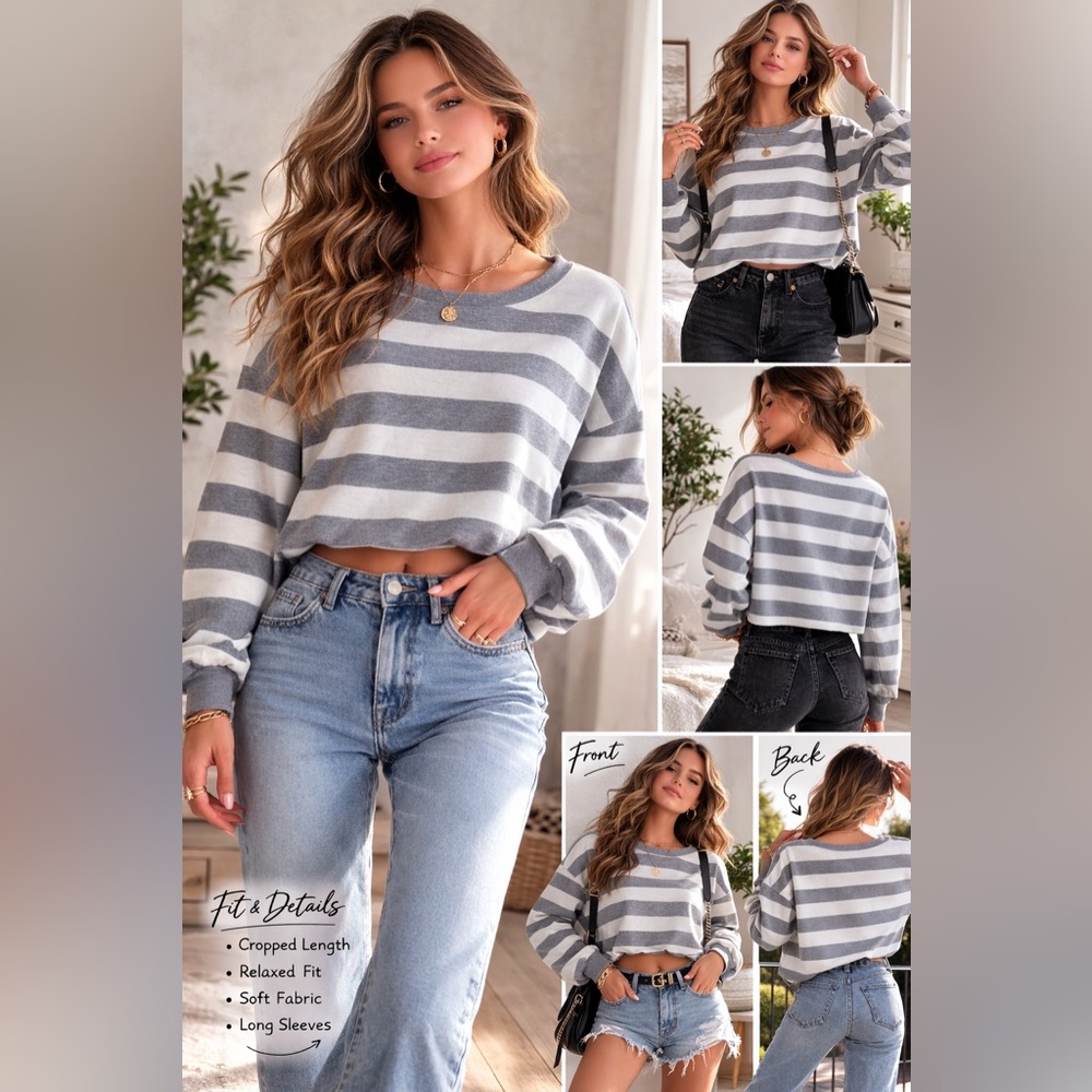 CBRAND Gray and White Striped Sweater